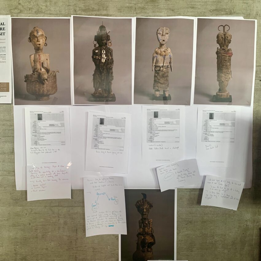 Research wall with images of  Vodun objects